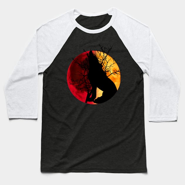 red moon wolf 1 Baseball T-Shirt by medo art 1